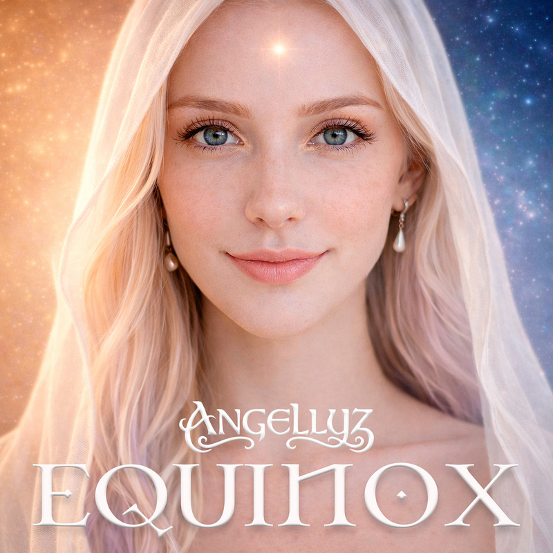 Capa de Equinox, álbum de Angellyz com atmosfera celta, cósmica e espiritual.
