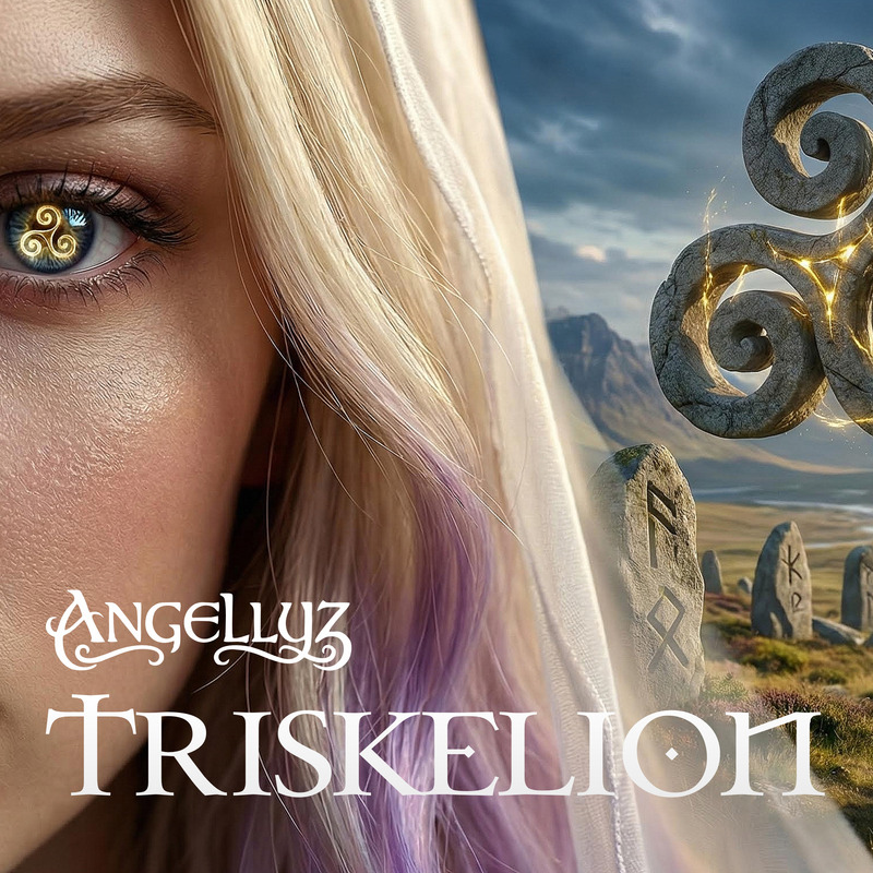 Capa de TRISKELION, álbum de Angellyz inspirado na espiral celta.
